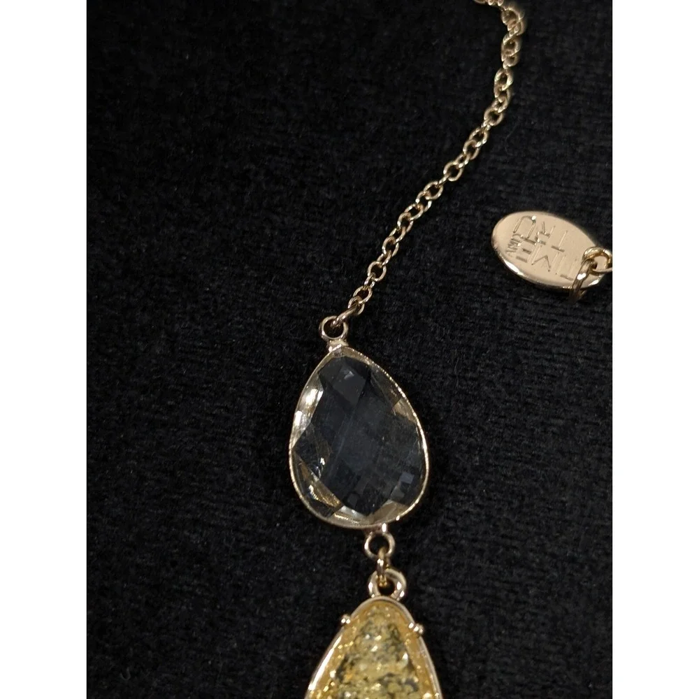 Boho Yellow Gold Tone Cabochon Beige Champagne Statement‎ Crystal Necklace 21 in